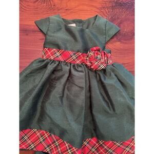 LAURA ASHLEY LONDON Taffeta Holiday GIRLS LINED DRESS PLAID TRIM Sz 6-9 Months